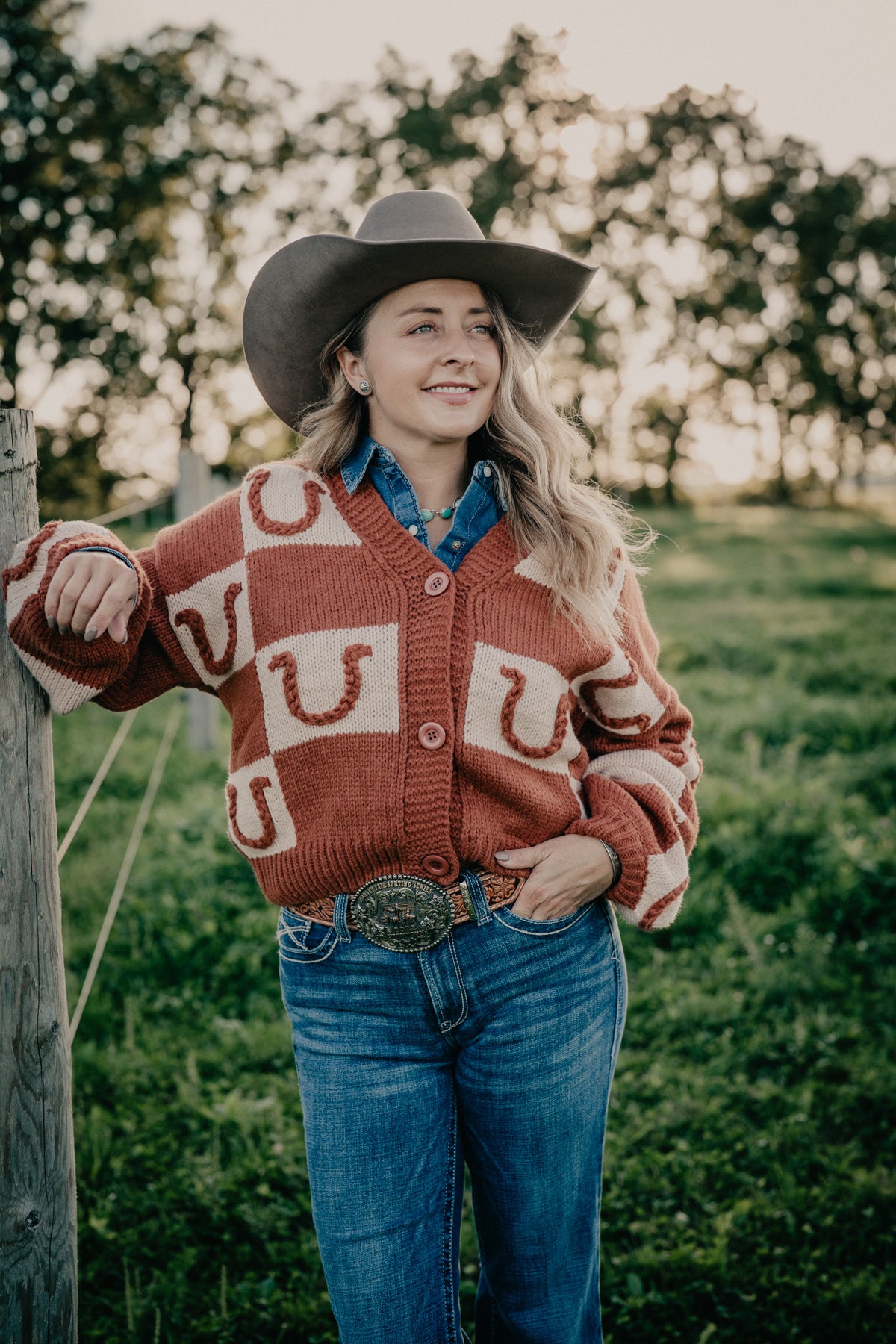 'Bonnie' Rust Horseshoe Cardigan by Howdy Hanny