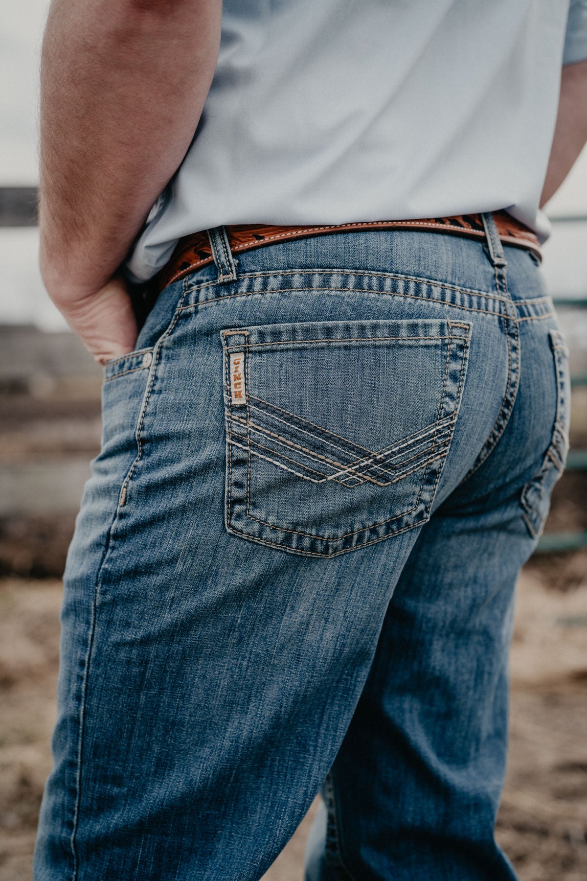 'Jack' CINCH Grant Relaxed Bootcut Mid Stone Wash Jean (28-40)
