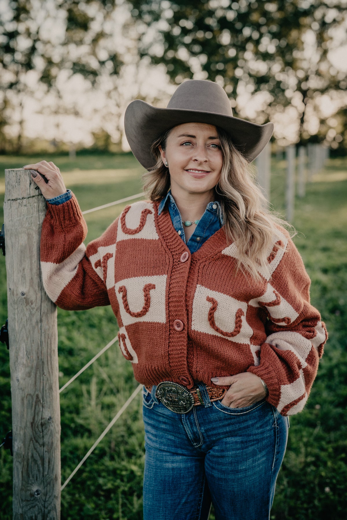 'Bonnie' Rust Horseshoe Cardigan by Howdy Hanny