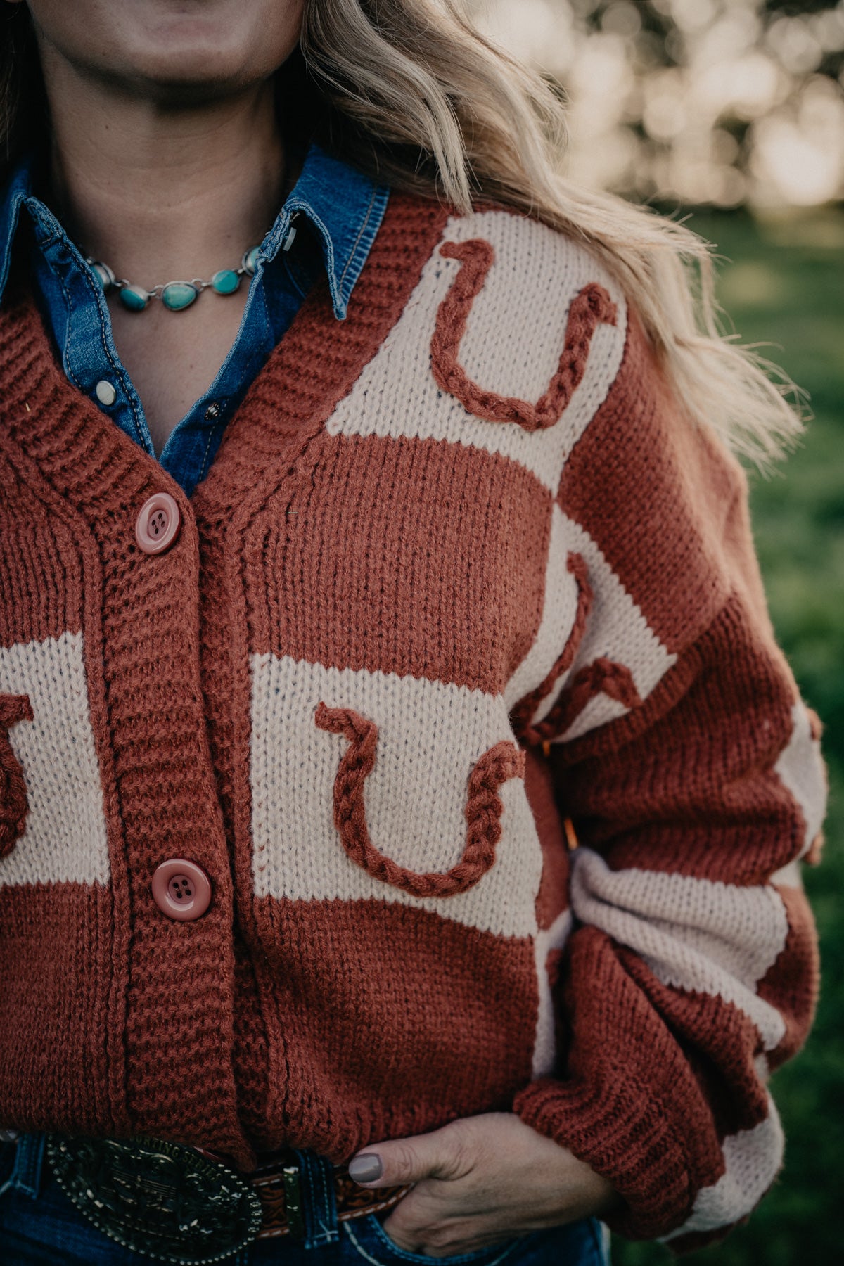 'Bonnie' Rust Horseshoe Cardigan by Howdy Hanny