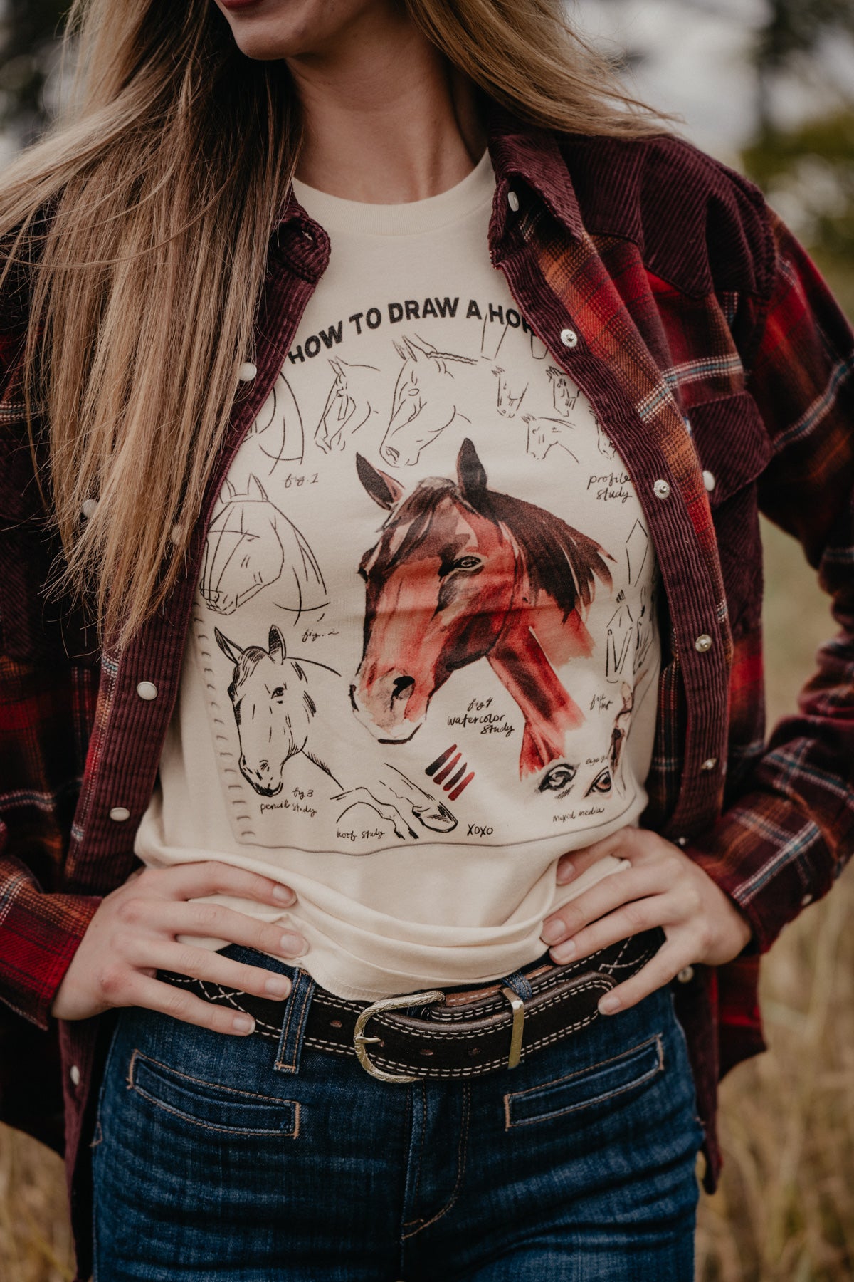 How to Draw a Horse Vintage White Graphic T (L & XXL ONLY)