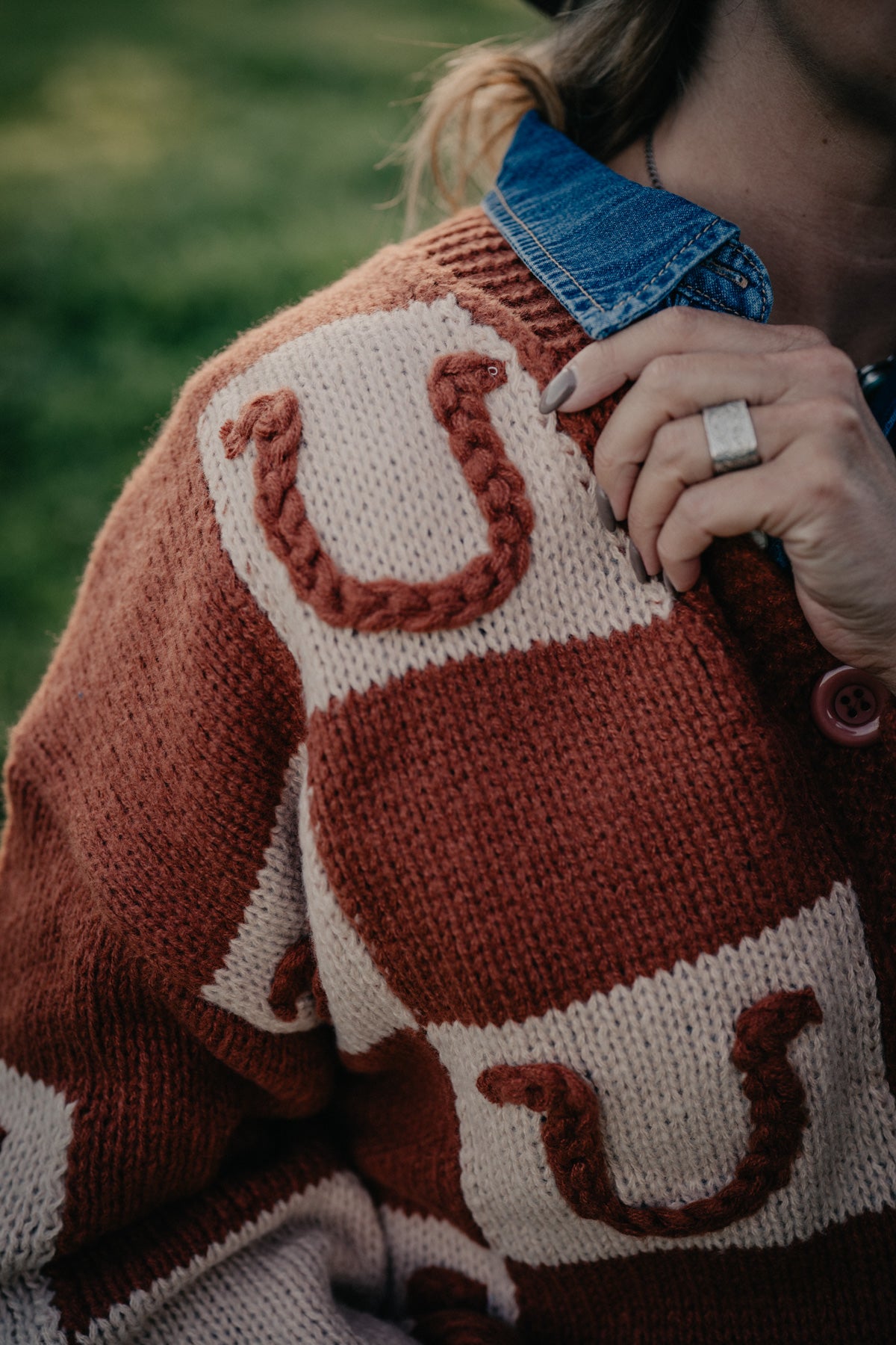 'Bonnie' Rust Horseshoe Cardigan by Howdy Hanny