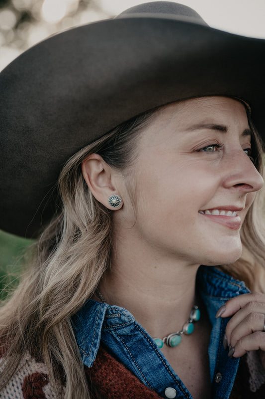 Sterling Silver Round Flower with Edge Detailing Studs