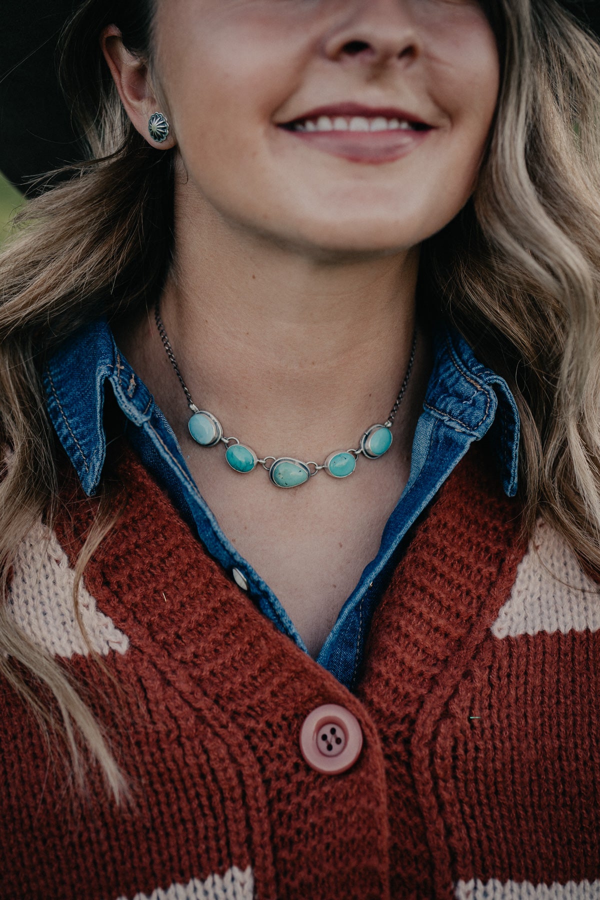 5 Turquoise Stone Chain Necklace