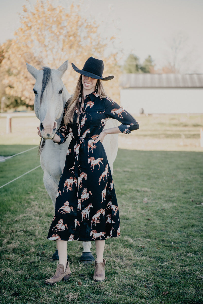 'Melody' Black Horse Print Maxi Dress (S-XXL)