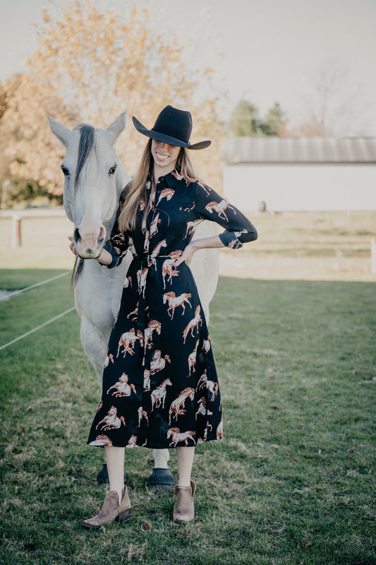 'Melody' Black Horse Print Maxi Dress (S-XXL)