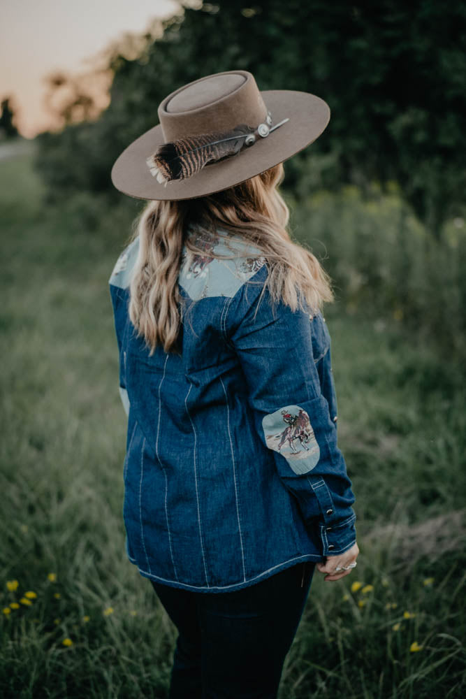 'Adirondack'' Denim Pearl Snap Shirt with Western Yoke by Tasha Polizzi (S ONLY)