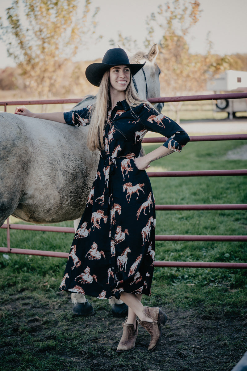 'Melody' Black Horse Print Maxi Dress (S-XXL)