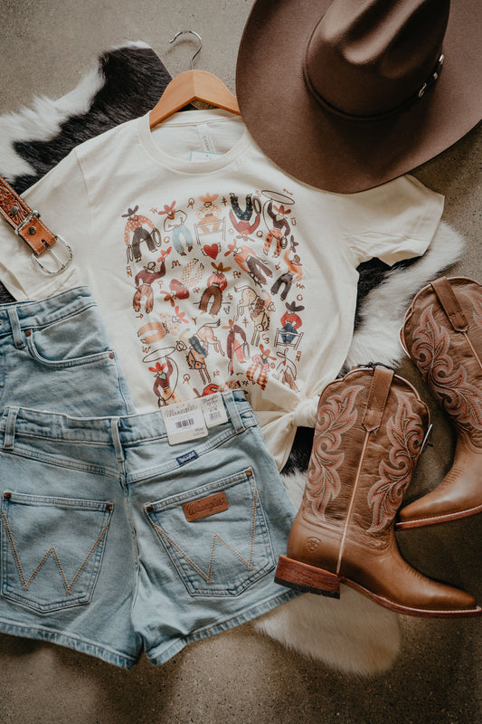 'Way Out West' Natural T-shirt by XOXO Art & Co (XS-XXL)
