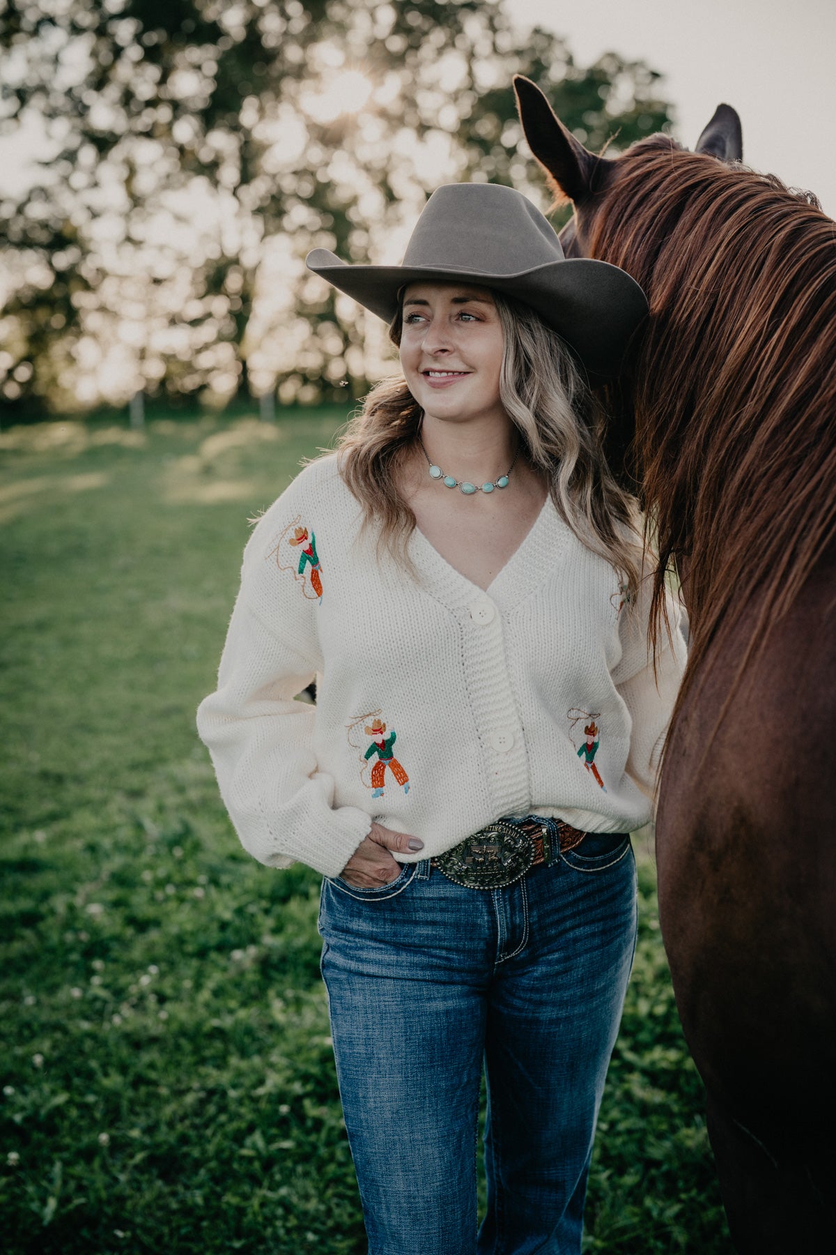 'Ropin' Cowboy' Cream Knit Cardigan