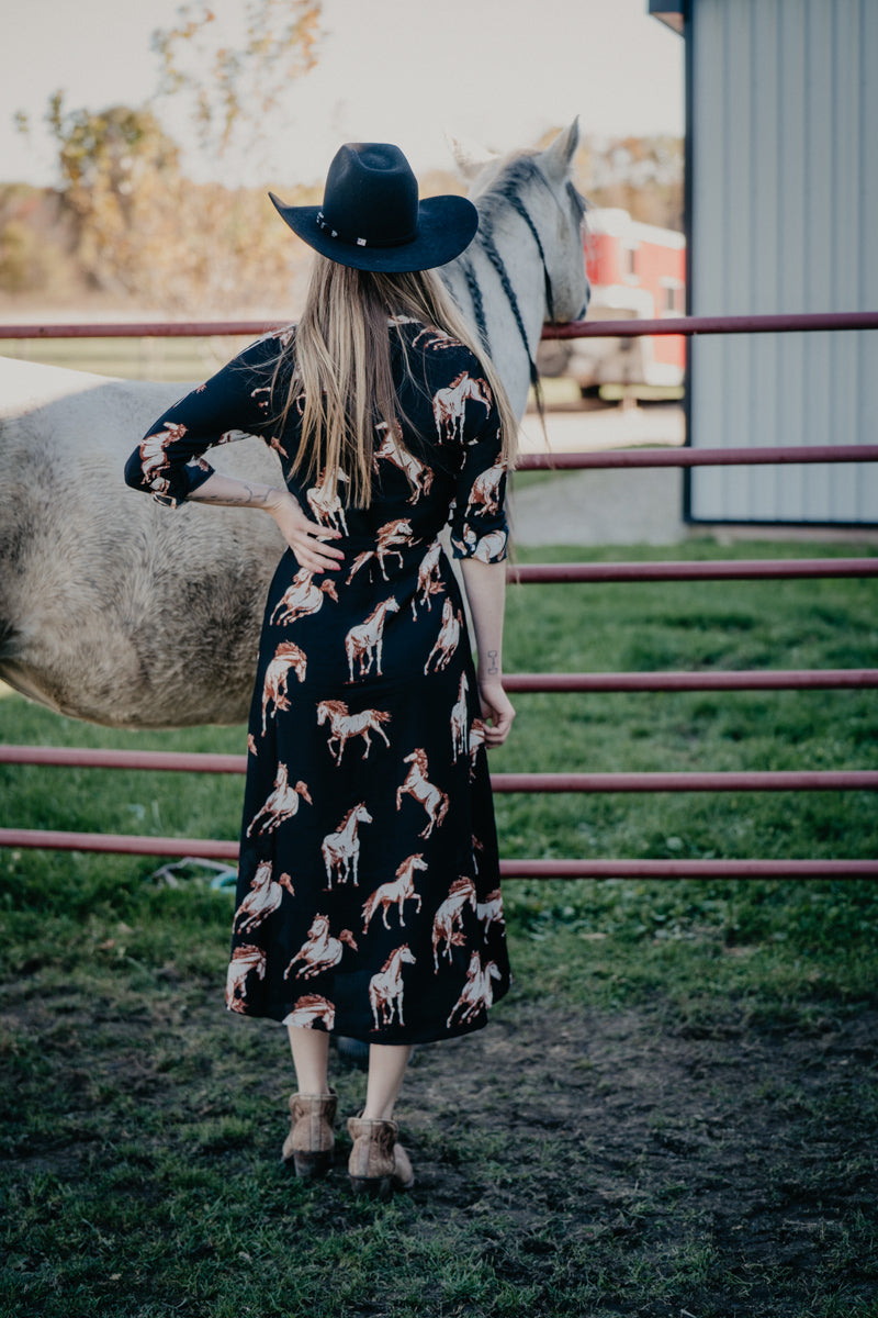 'Melody' Black Horse Print Maxi Dress (S-XXL)