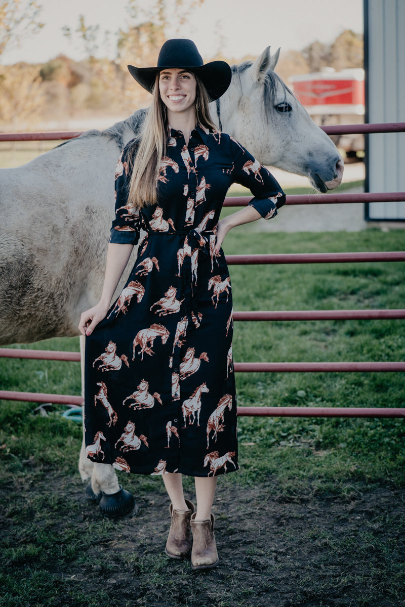 'Melody' Black Horse Print Maxi Dress (S-XXL)
