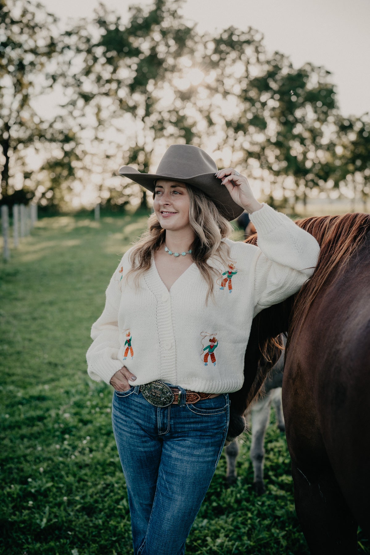 'Ropin' Cowboy' Cream Knit Cardigan