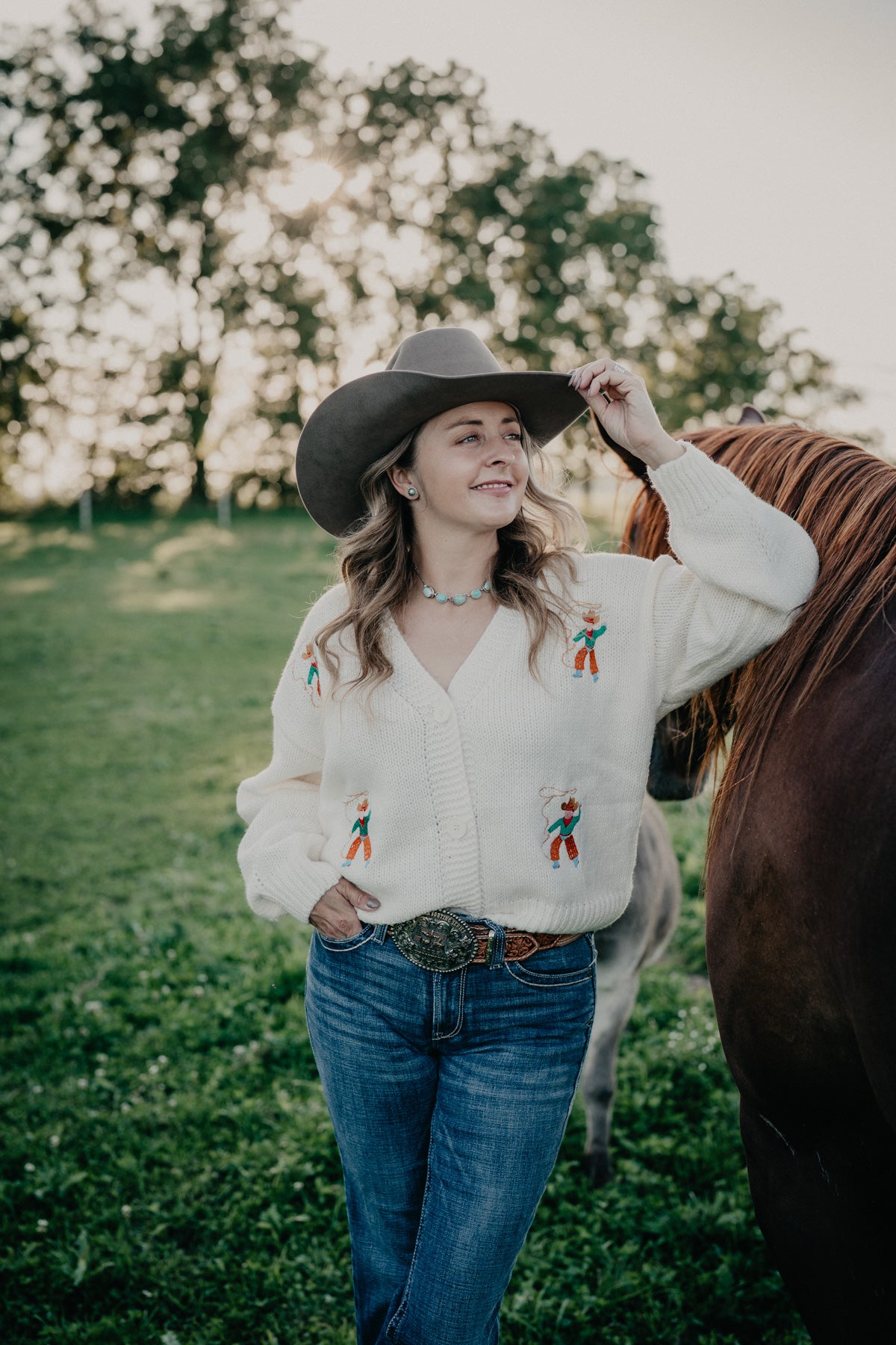 'Ropin' Cowboy' Cream Knit Cardigan