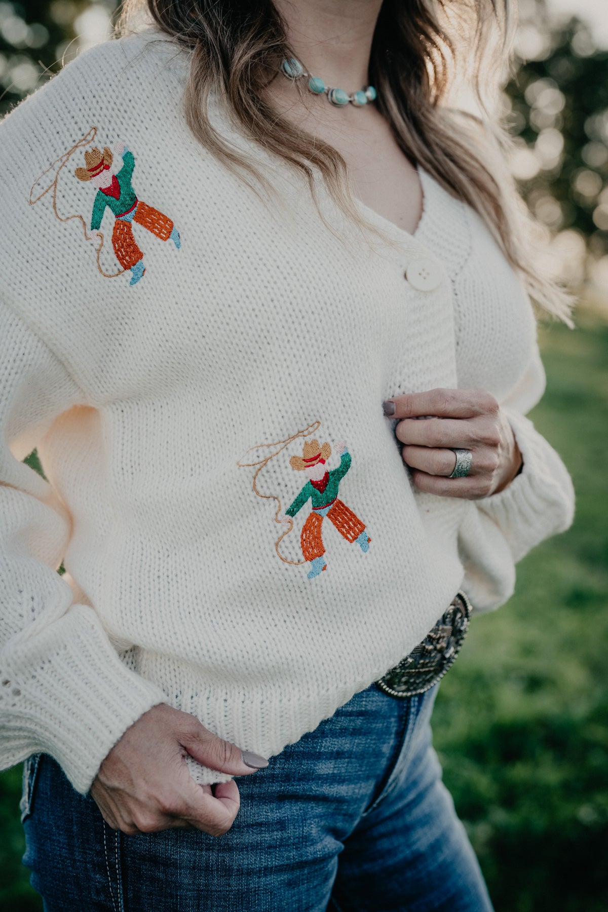'Ropin' Cowboy' Cream Knit Cardigan
