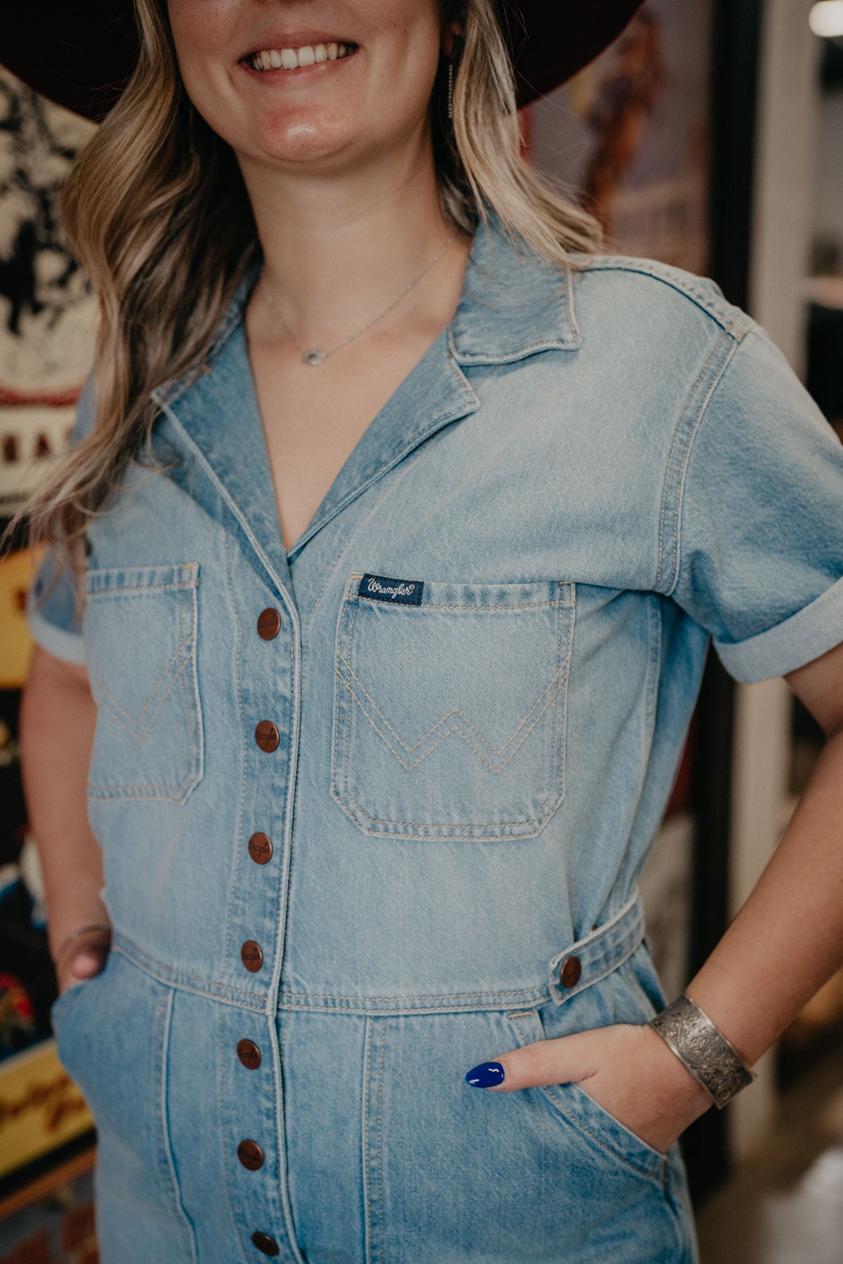 'Wrenley' Wrangler Denim Snap Romper (XS-XXL)