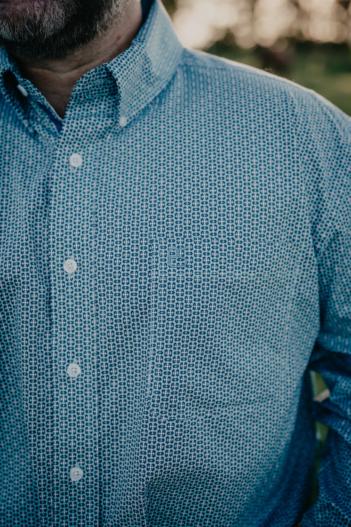 'Benjamin' Blue Geometric Button Down by Panhandle Slim