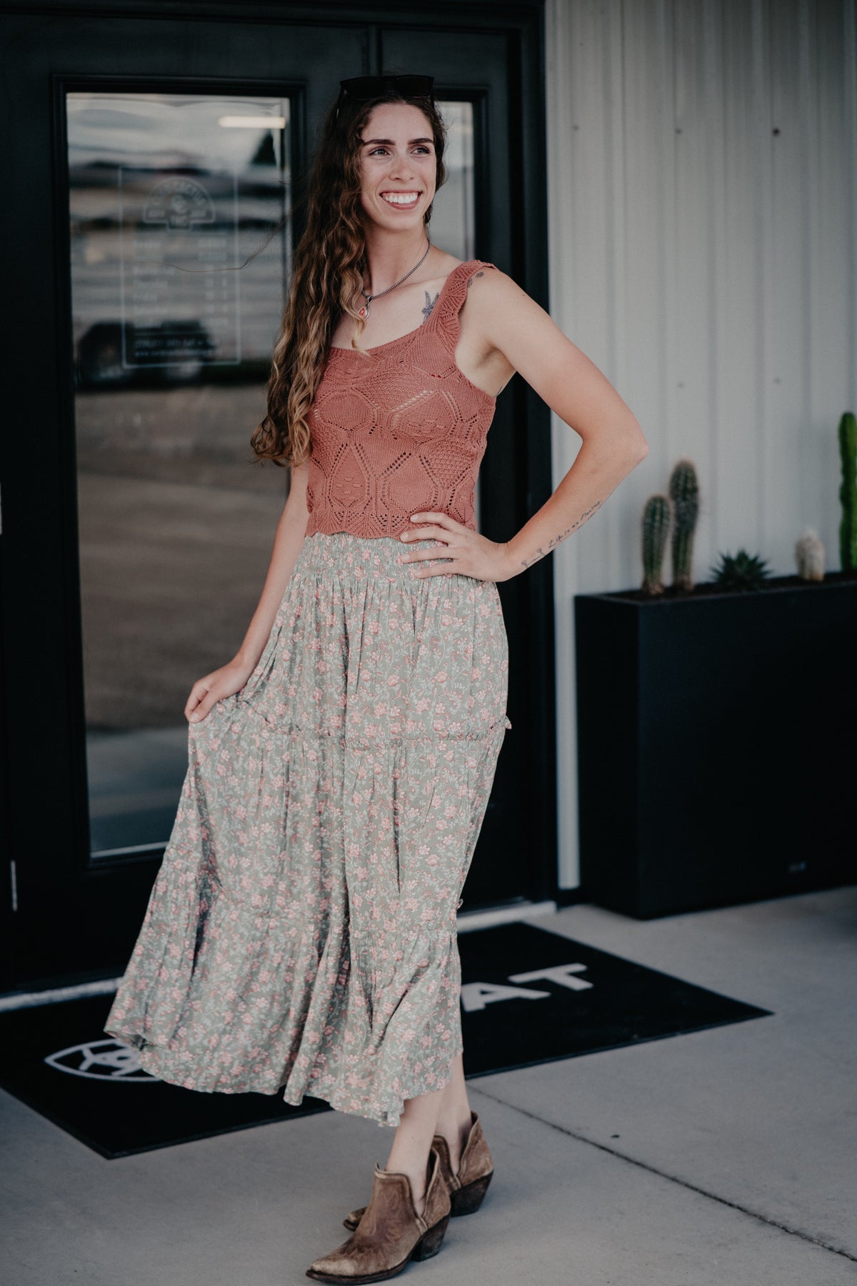 'Rae' Floral Printed Tiered Skirt by Rock and Roll Denim (XS-XXL)