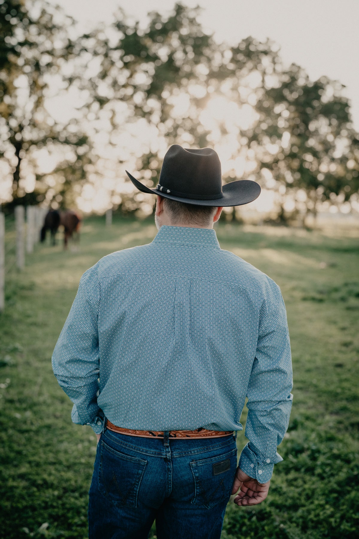 'Benjamin' Blue Geometric Button Down by Panhandle Slim