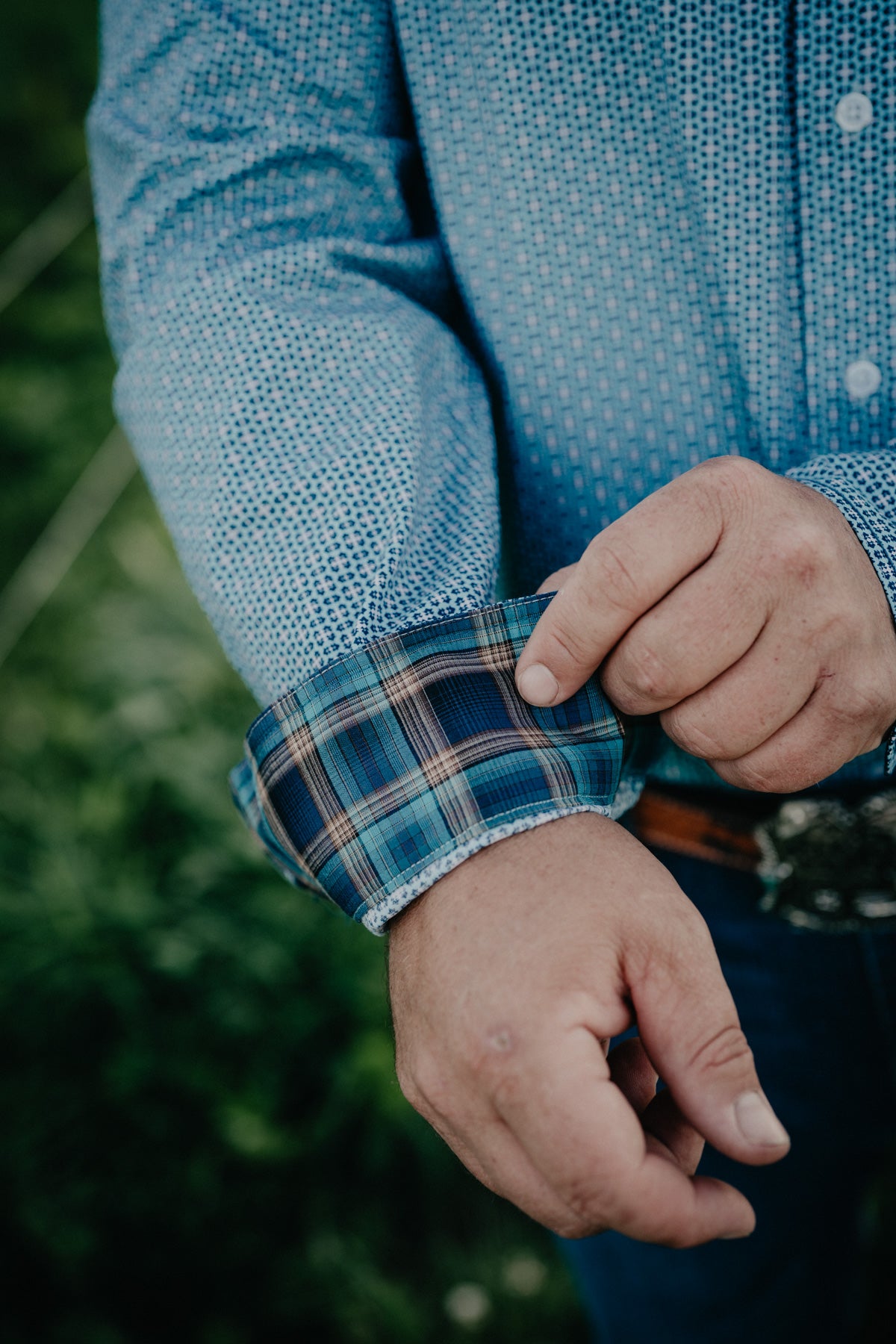 'Benjamin' Blue Geometric Button Down by Panhandle Slim