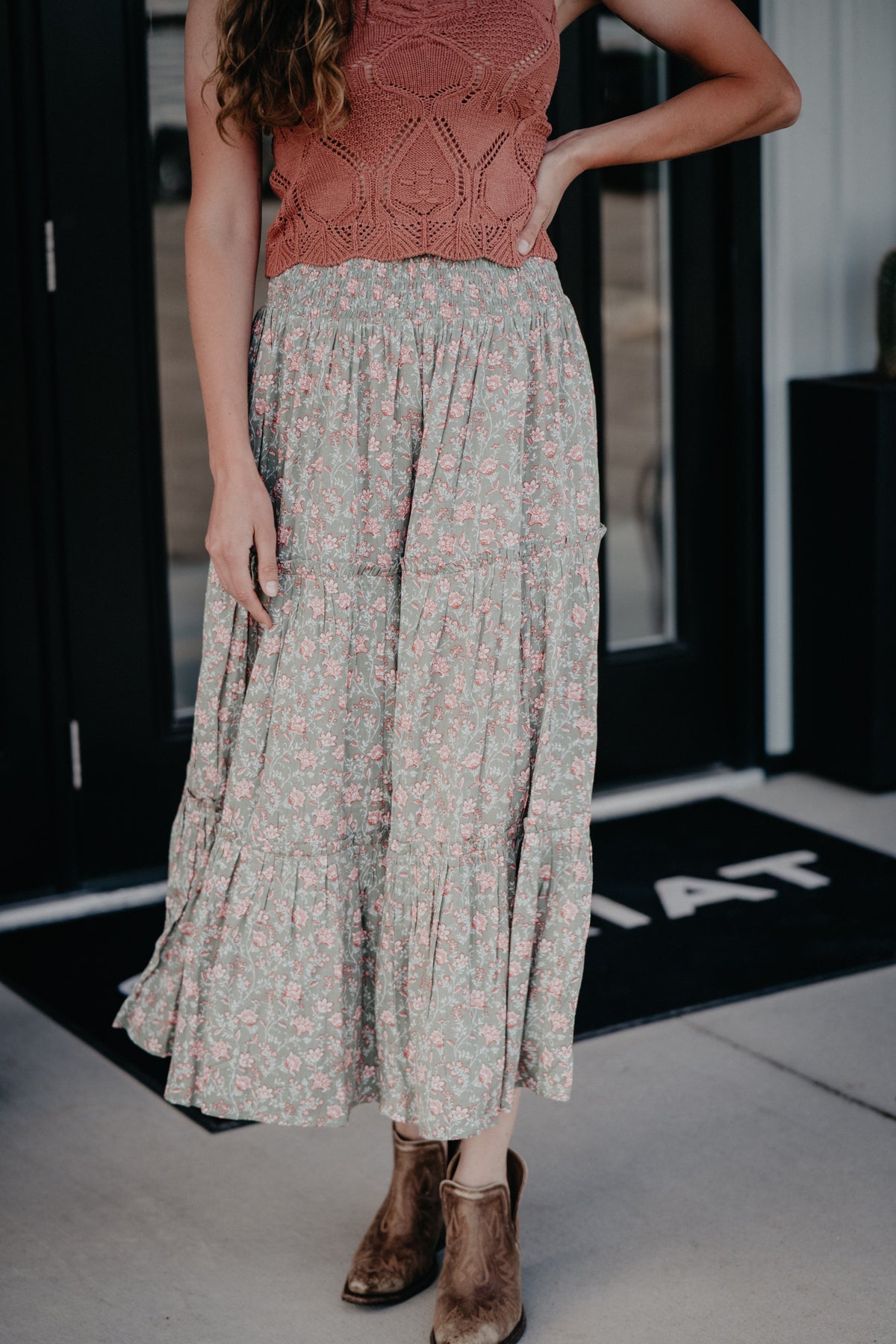 'Rae' Floral Printed Tiered Skirt by Rock and Roll Denim (XS-XXL)