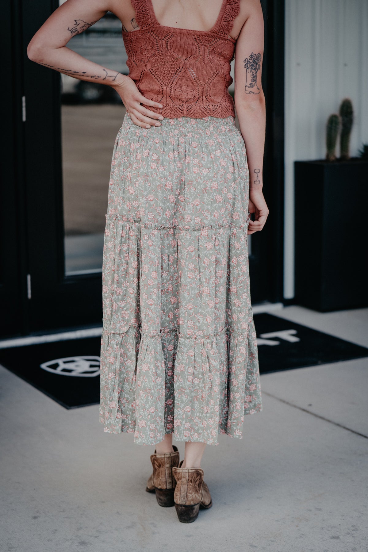 'Rae' Floral Printed Tiered Skirt by Rock and Roll Denim (XS-XXL)