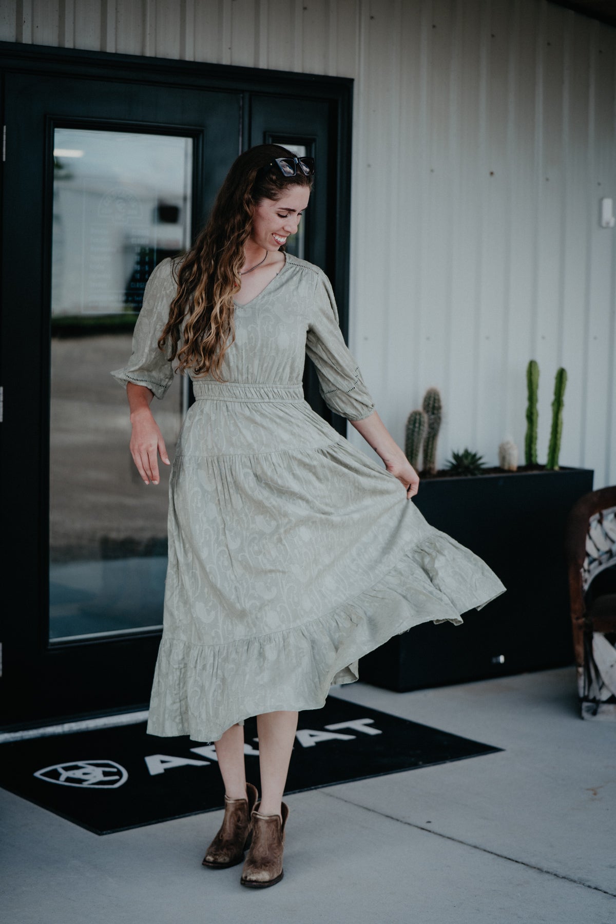 'Jacqulyn' Sage Jacquard Midi Dress (S - XL)