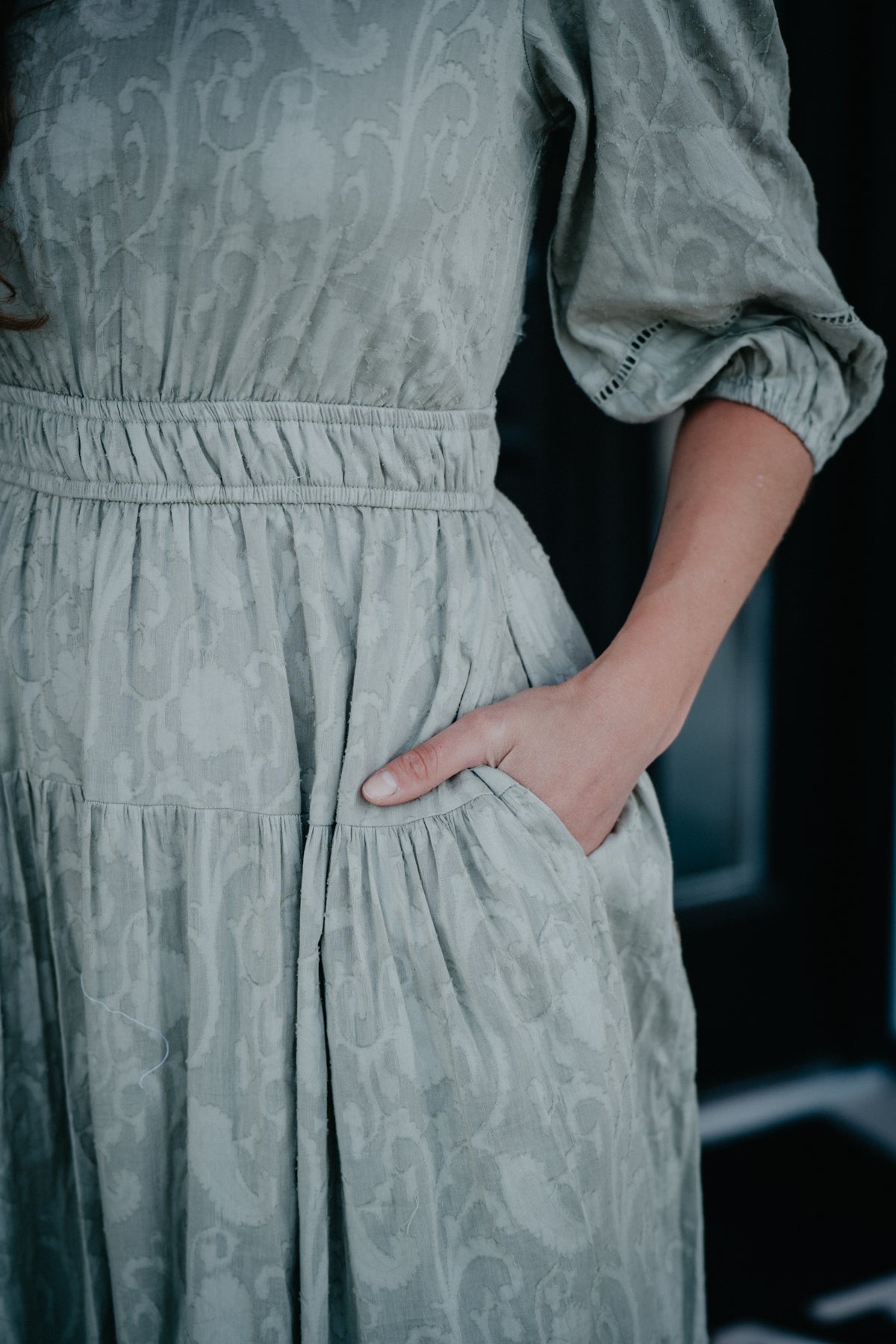 'Jacqulyn' Sage Jacquard Midi Dress (S - XL)