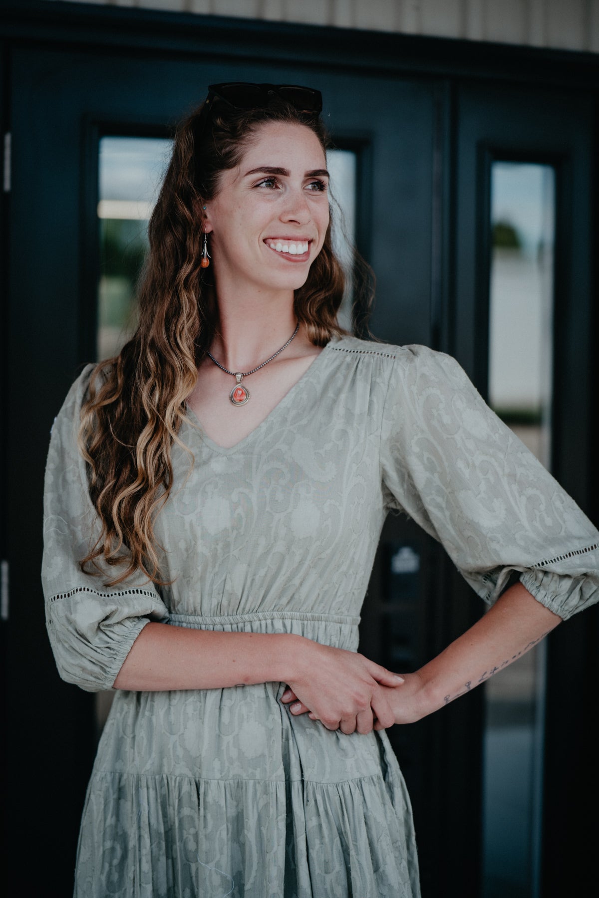 'Jacqulyn' Sage Jacquard Midi Dress (S - XL)