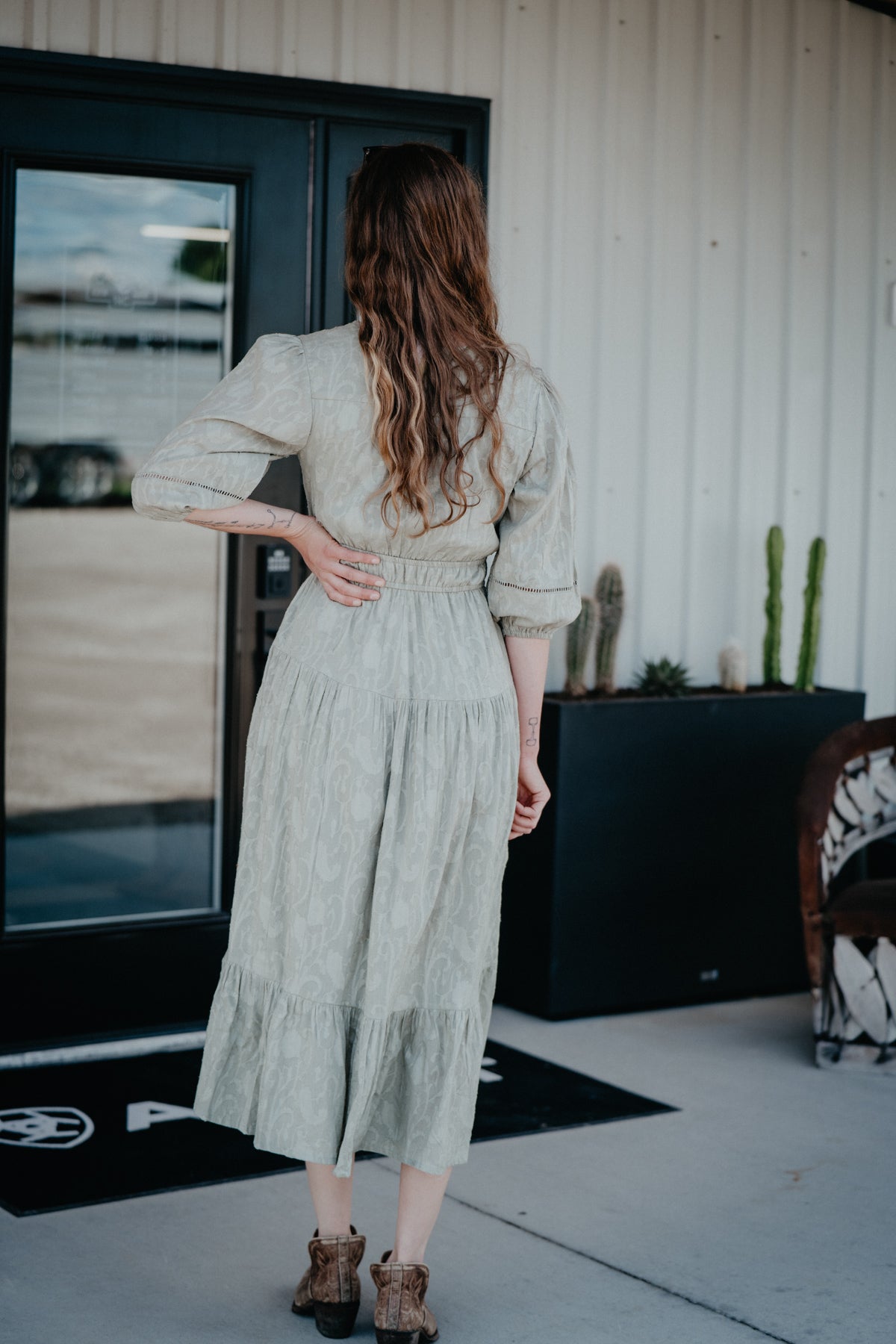 'Jacqulyn' Sage Jacquard Midi Dress (S - XL)