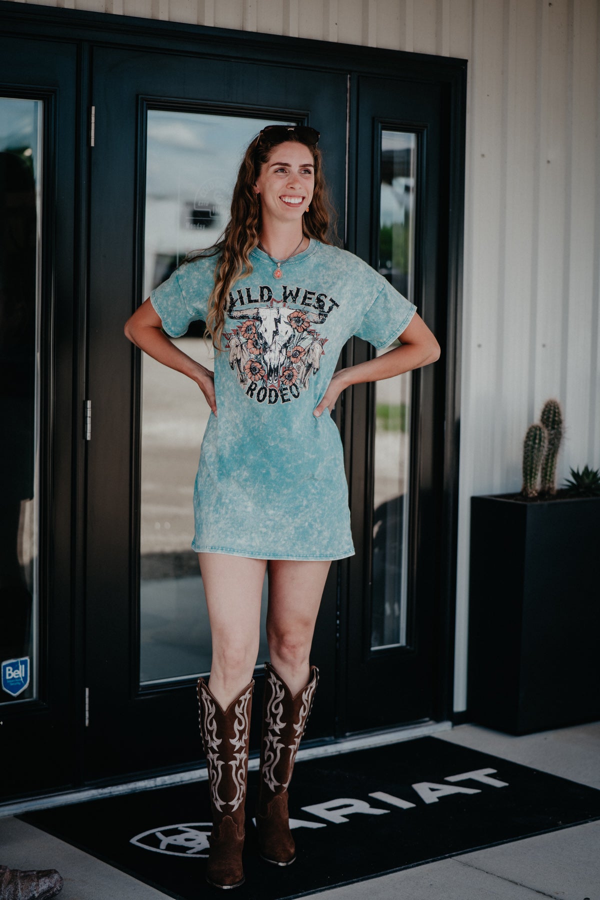 'Wildflower' Mineral Wash Teal T-Shirt Dress by Rock & Roll (XS-XXL)