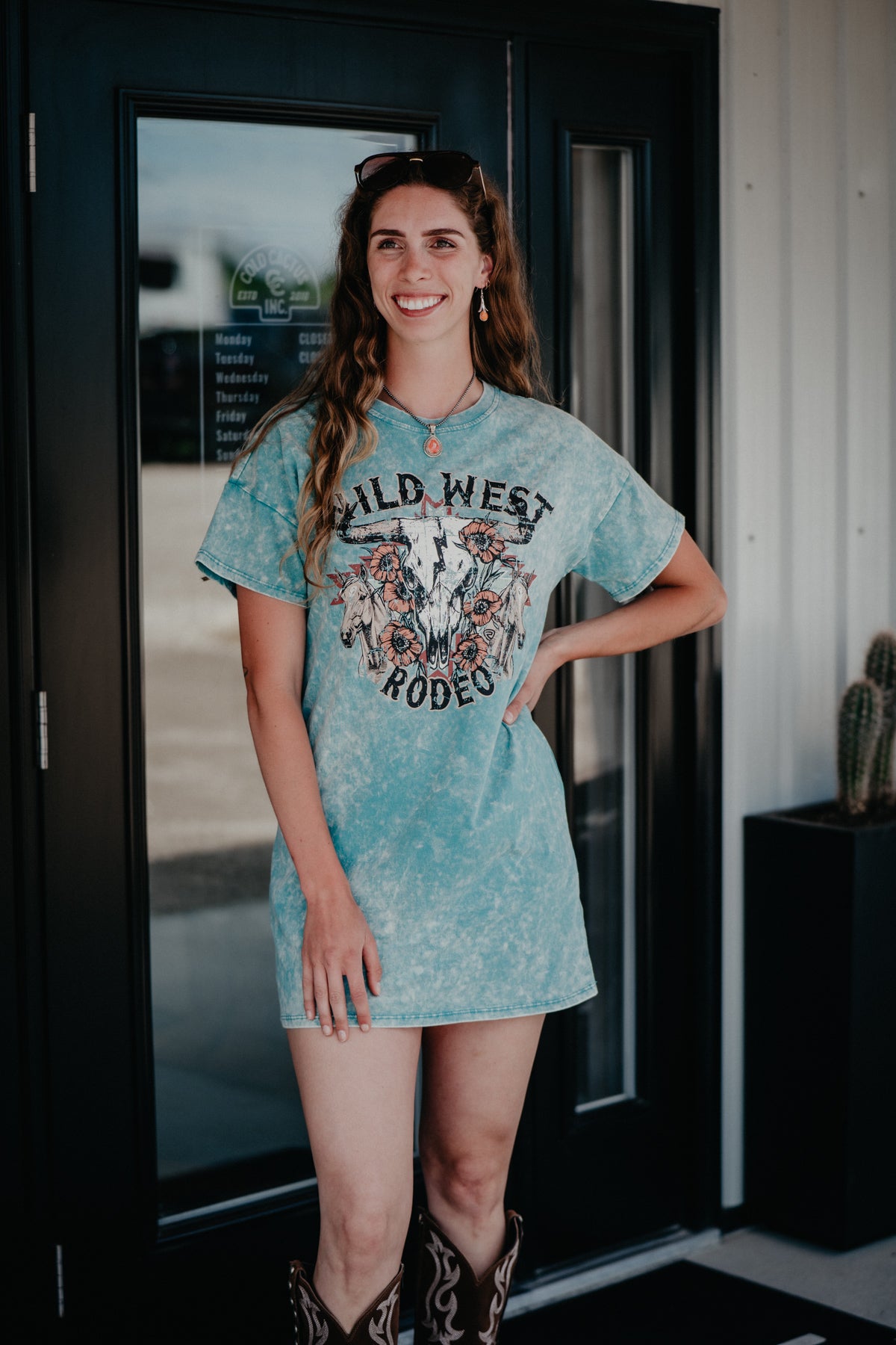 'Wildflower' Mineral Wash Teal T-Shirt Dress by Rock & Roll (XS-XXL)