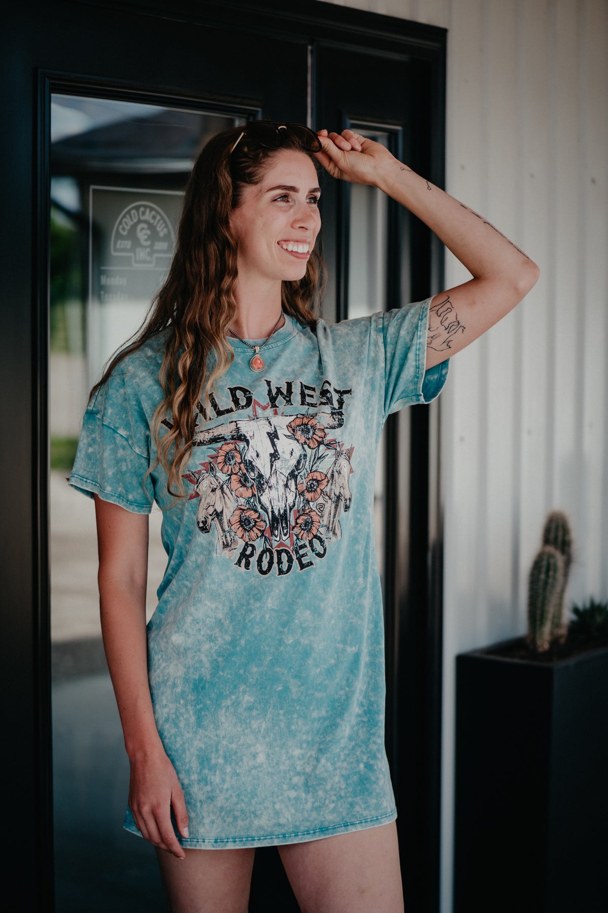 'Wildflower' Mineral Wash Teal T-Shirt Dress by Rock & Roll (XS-XXL)