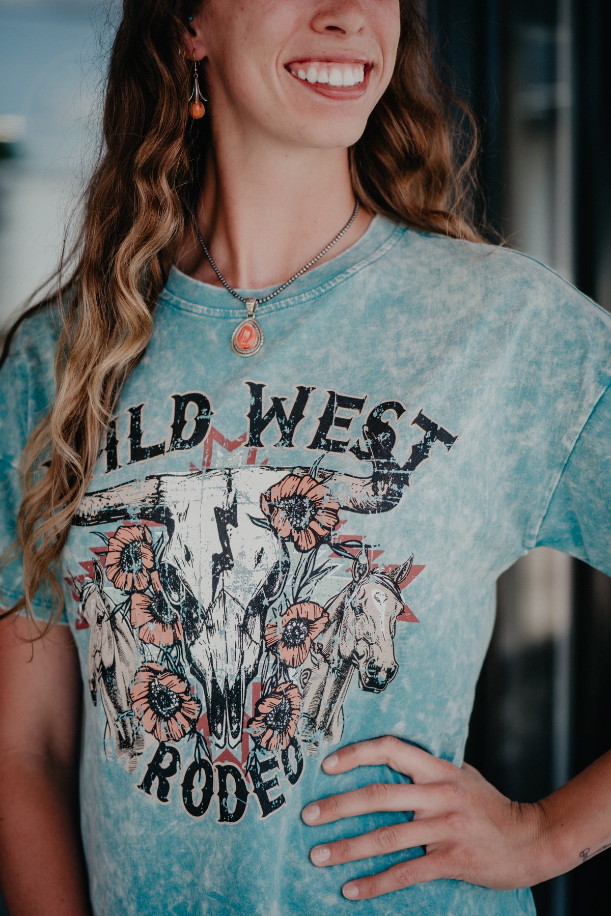 'Wildflower' Mineral Wash Teal T-Shirt Dress by Rock & Roll (XS-XXL)