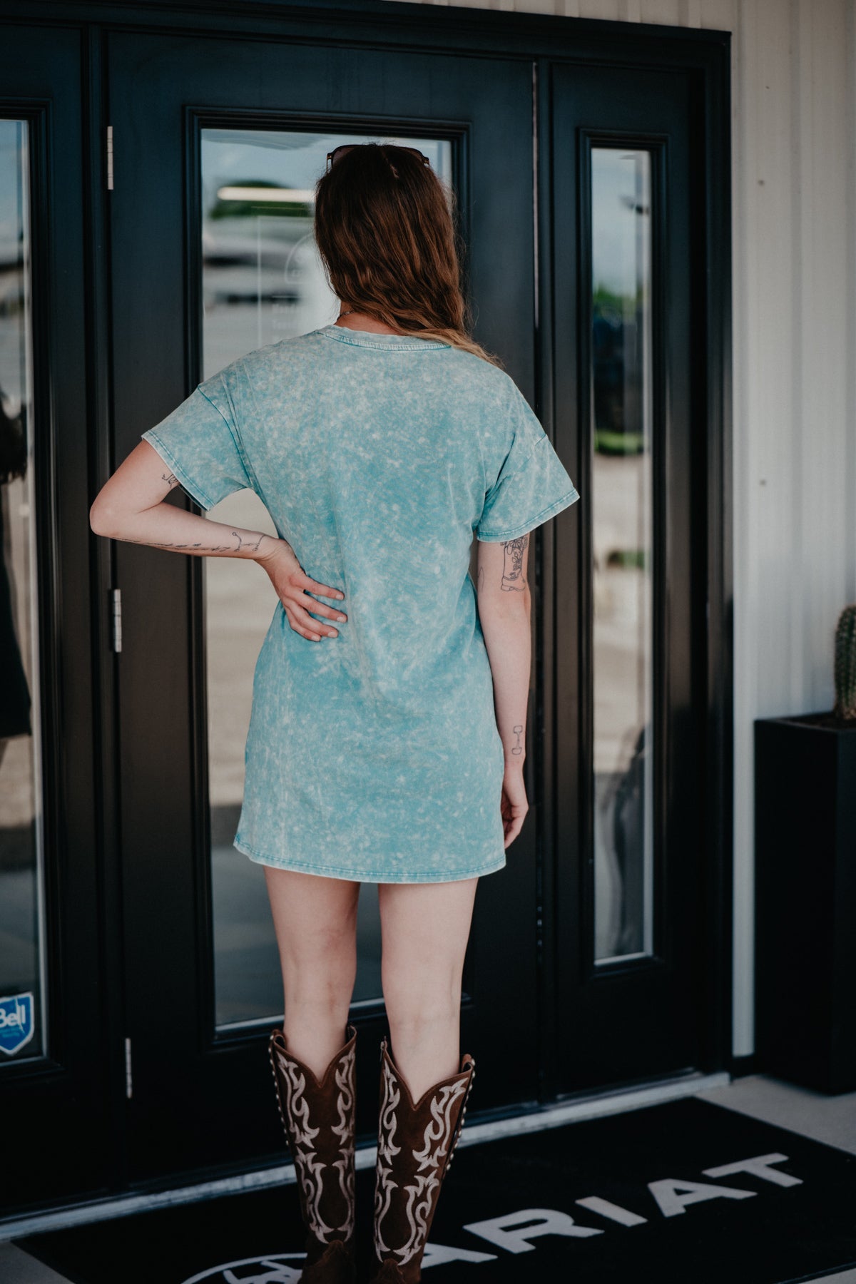 'Wildflower' Mineral Wash Teal T-Shirt Dress by Rock & Roll (XS-XXL)