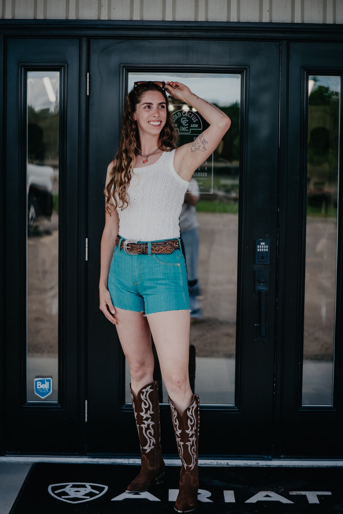 'Taylor' Wrangler X Lainey Wilson Turquoise Cowboy Shorts (24-33)