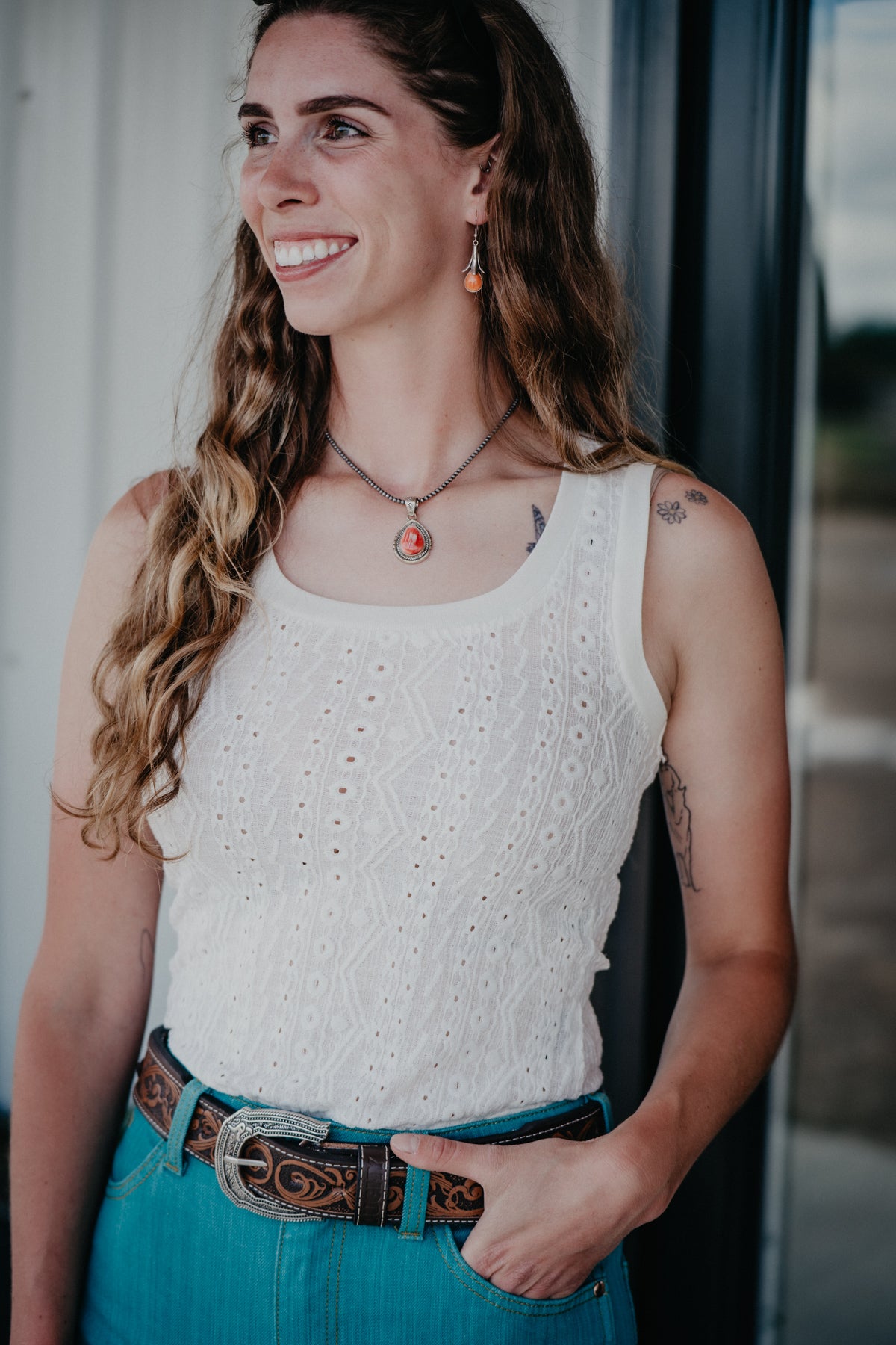 'Kaira' White Knit Eyelet Tank Top by Rock & Roll (XS-XXL)