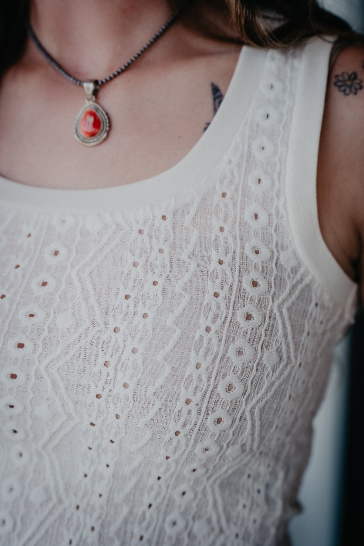 'Kaira' White Knit Eyelet Tank Top by Rock & Roll (XS-XXL)