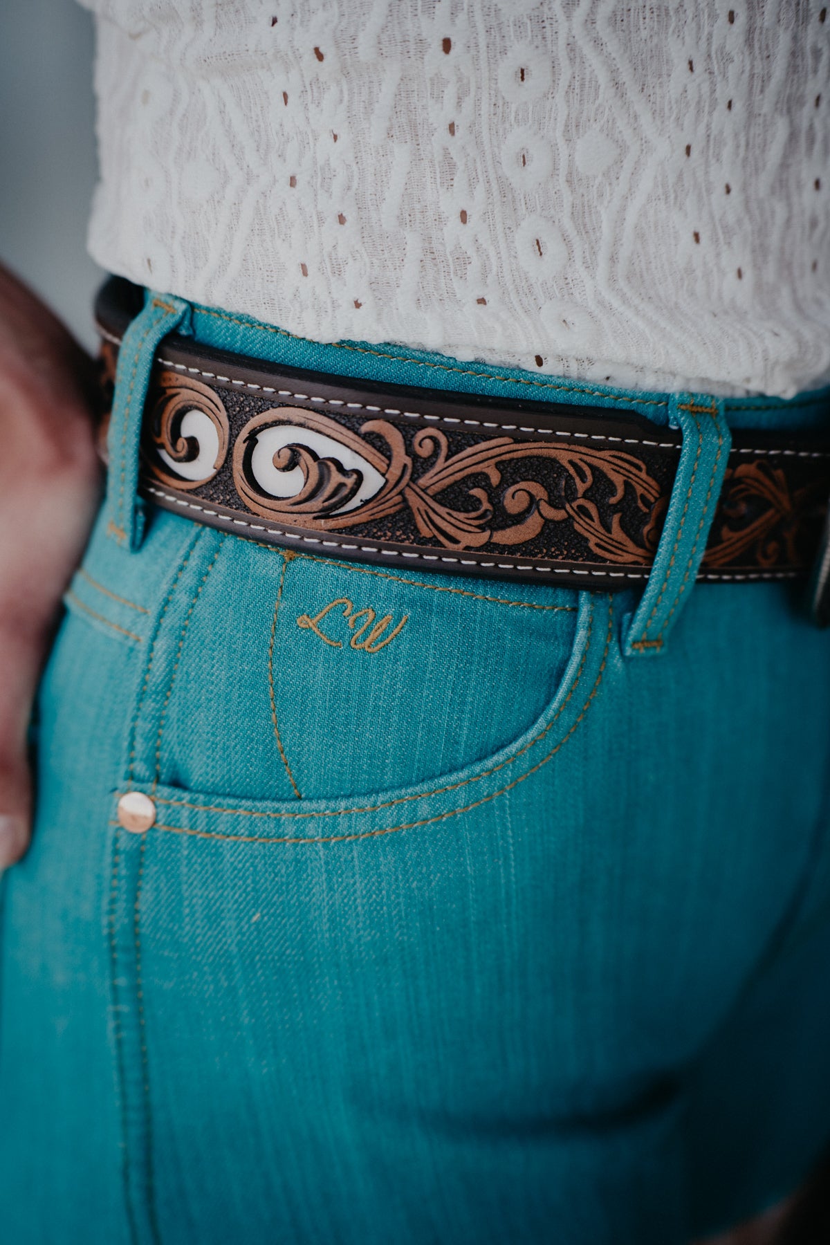 'Taylor' Wrangler X Lainey Wilson Turquoise Cowboy Shorts (24-33)