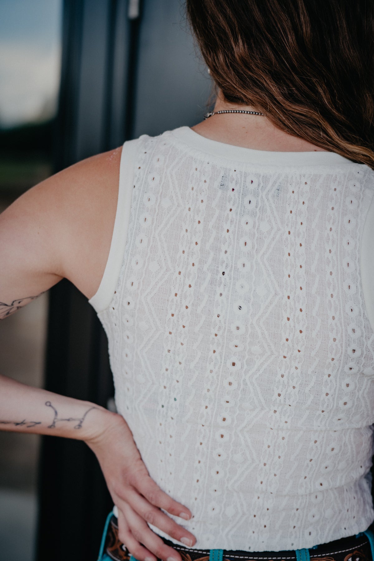 'Kaira' White Knit Eyelet Tank Top by Rock & Roll (XS-XXL)