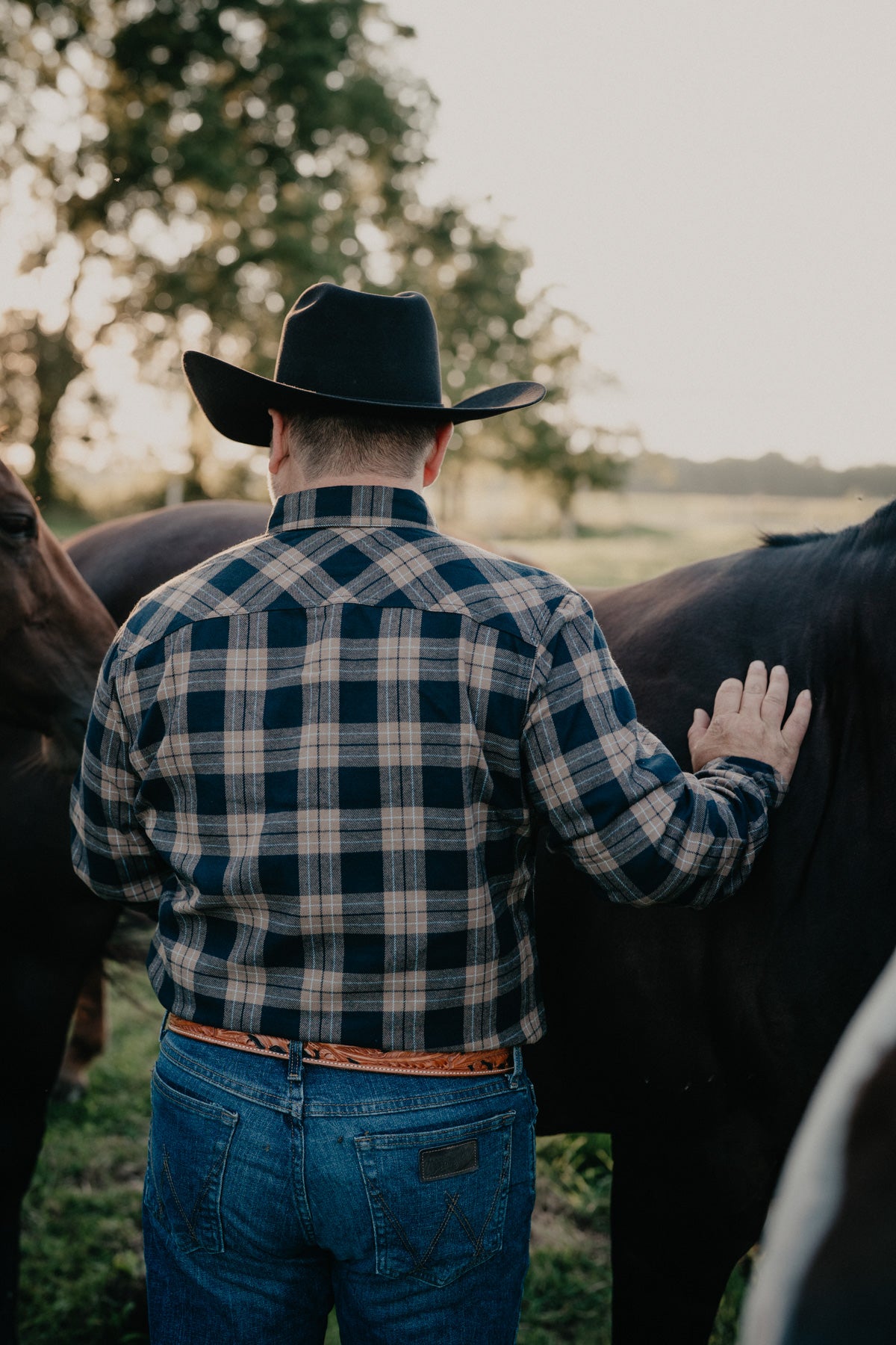 'Flint' Navy and Tan Flannel Button Down by Wrangler
