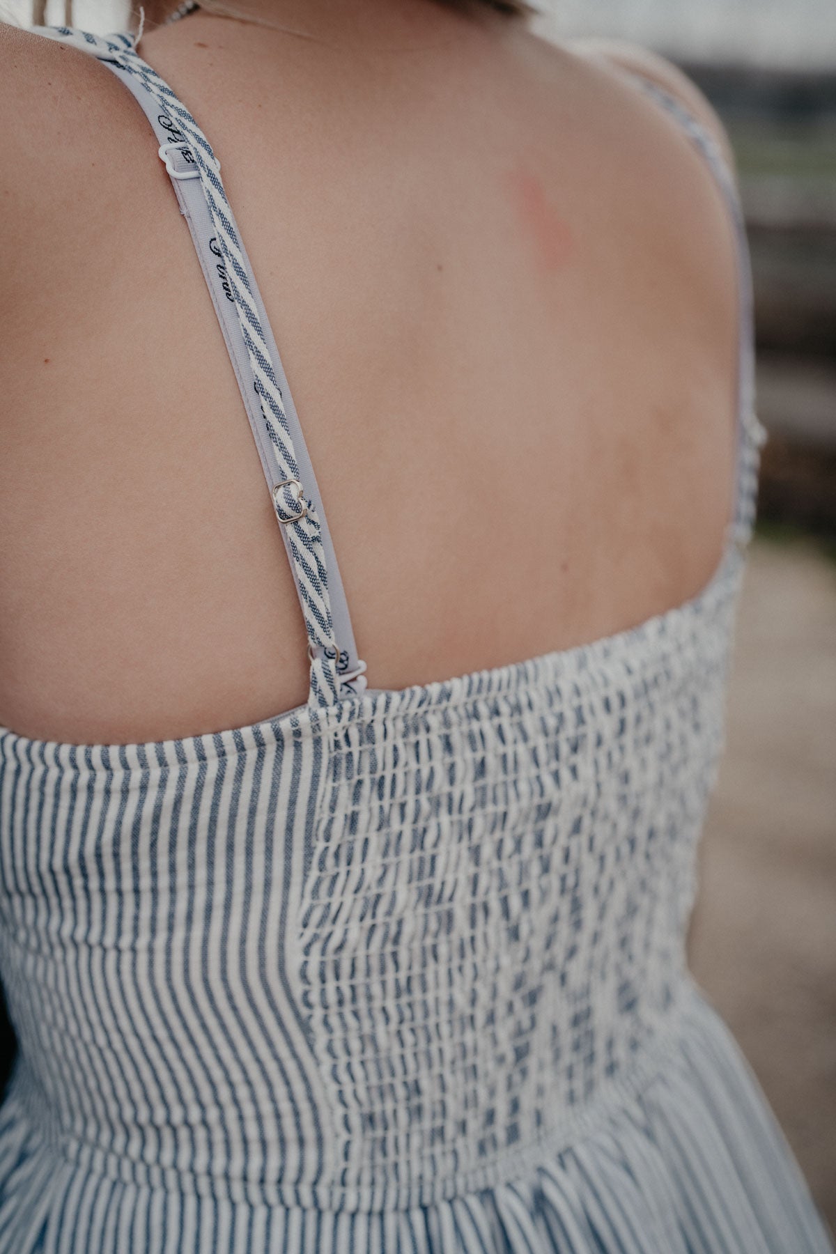 'Tori' Sleeveless Navy and White Pin Stripe Dress (S-L)