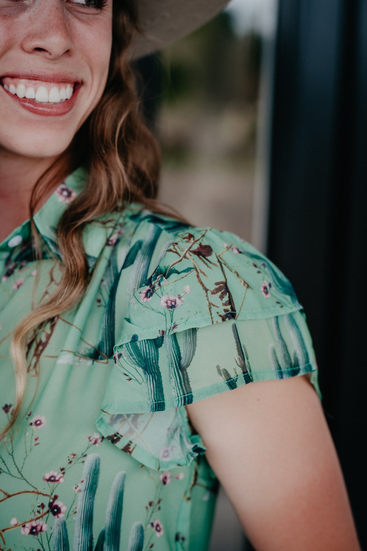 'Coral Cactus' Double Flutter Blouse (S-XL)