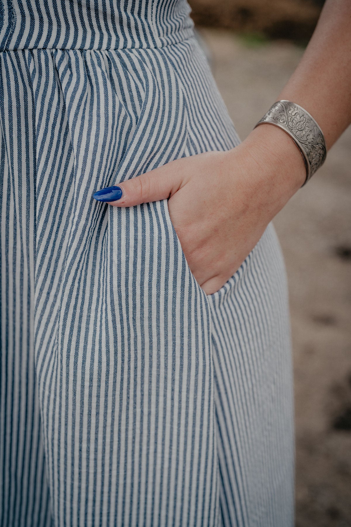 'Tori' Sleeveless Navy and White Pin Stripe Dress (S-L)