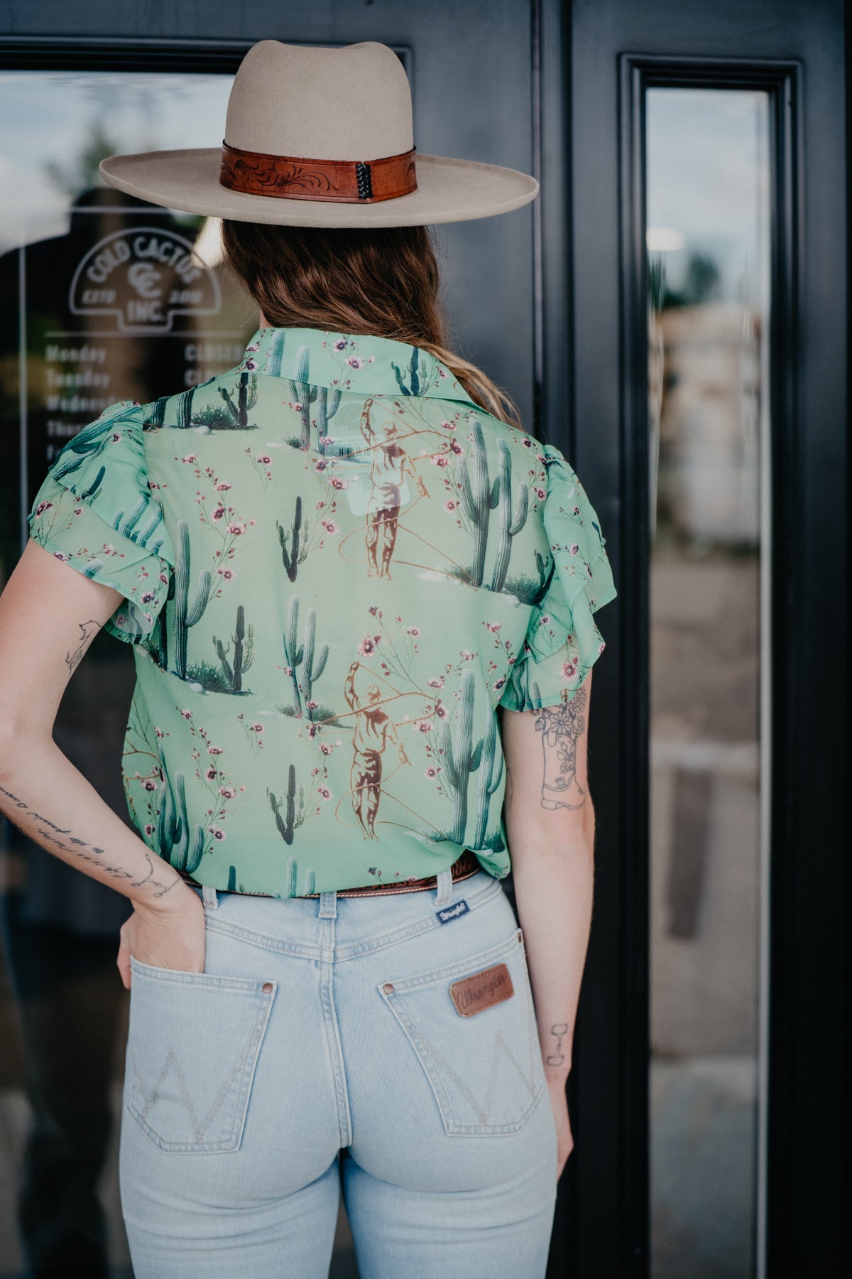 'Coral Cactus' Double Flutter Blouse (S-XL)