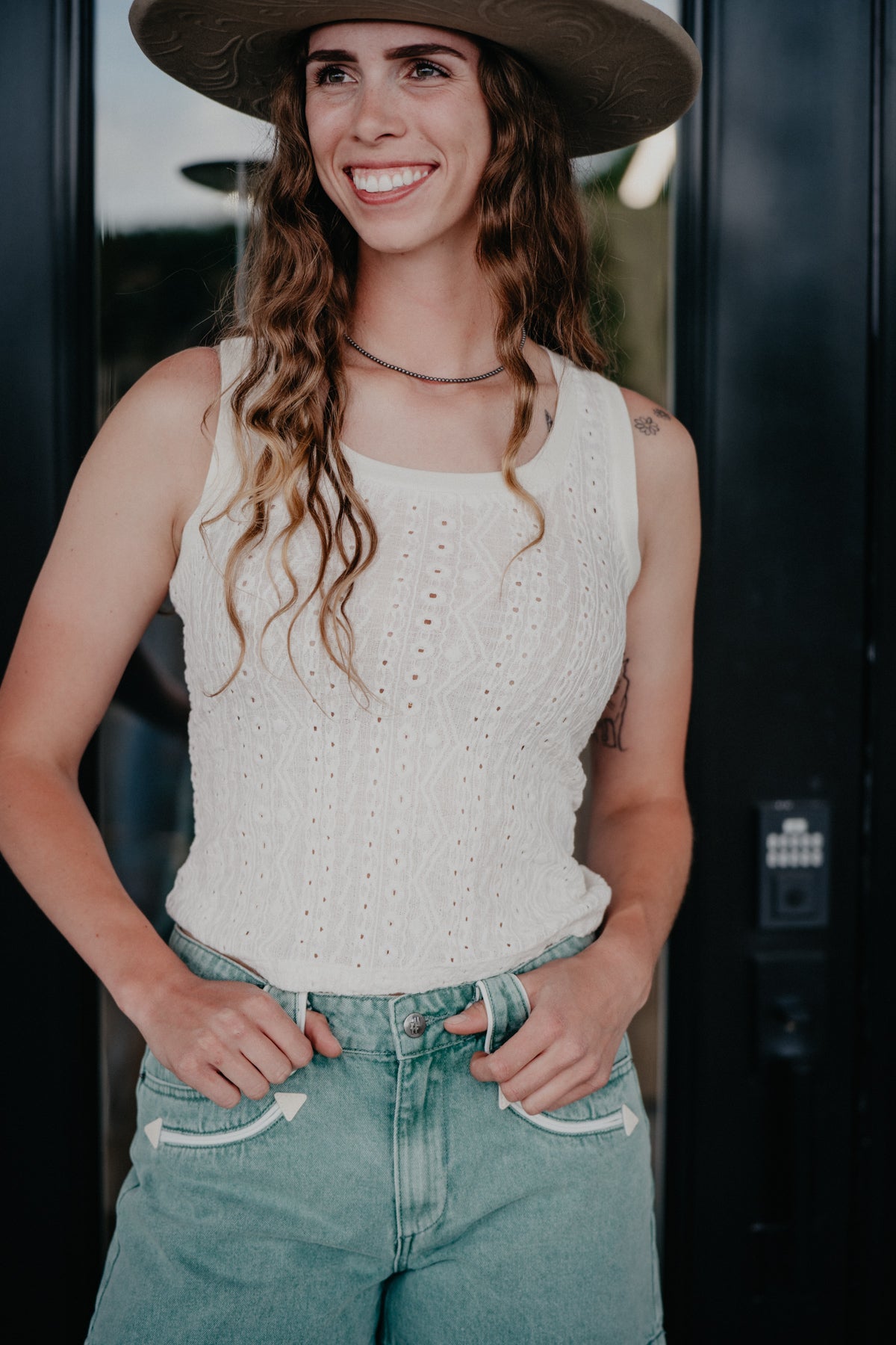 'Kaira' White Knit Eyelet Tank Top by Rock & Roll (XS-XXL)
