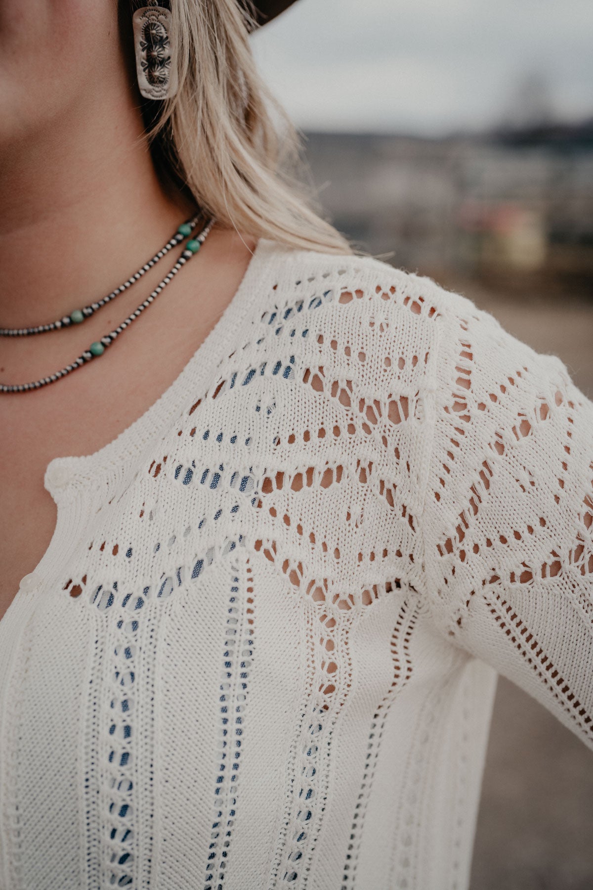 'Spring Sky's' Women's Crochet Button Front Sweater (XS-L)