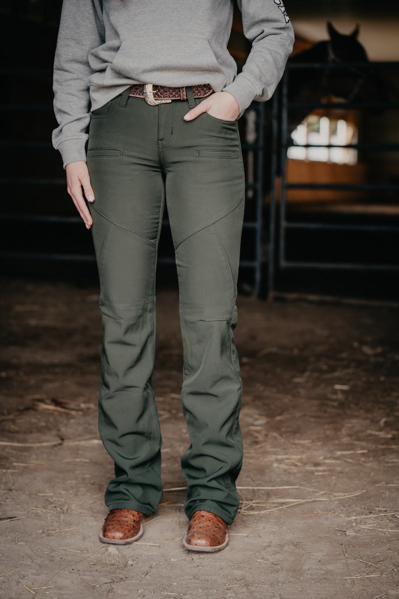 Cowgirl Tuff Fleece Lined OLIVE GREEN Microfiber Winter Pants