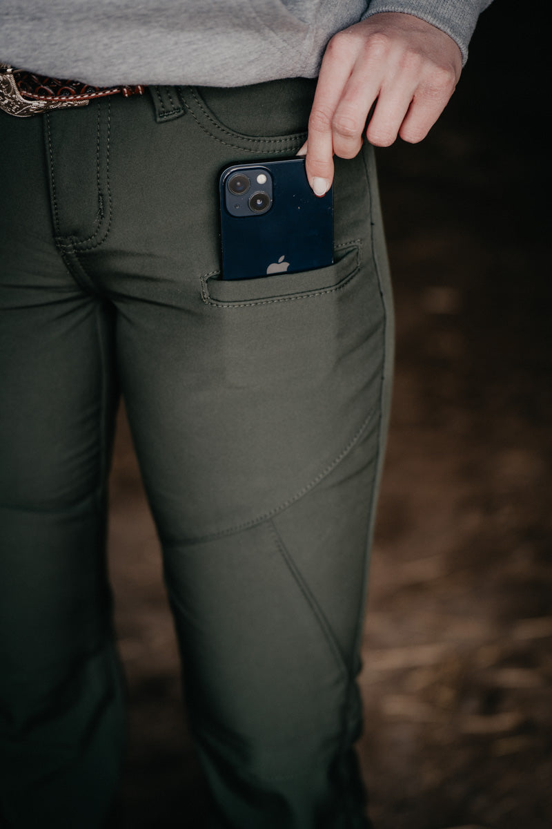 Cowgirl Tuff Fleece Lined OLIVE GREEN Microfiber Winter Pants