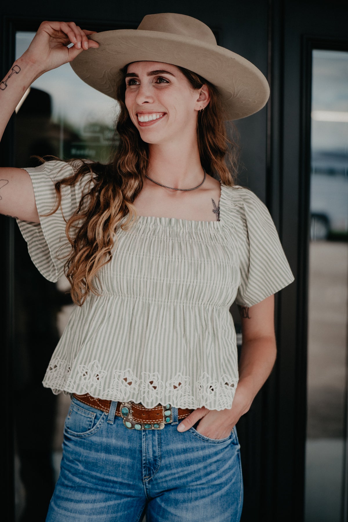 'Willow' Smocked Bodice Peplum Top (S-L)